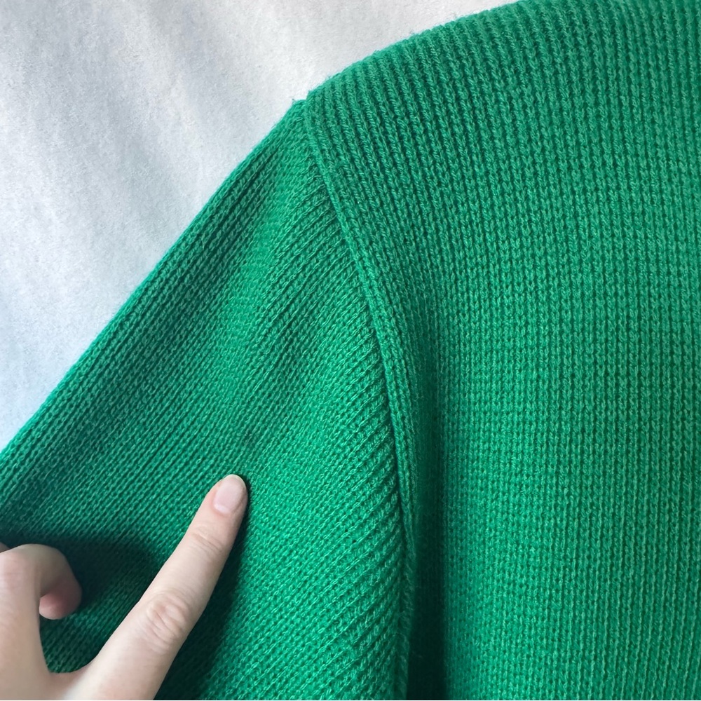 Vintage 90s Green Cardigan Sweater Shoulder Pads Button Front L - Picture 9 of 13